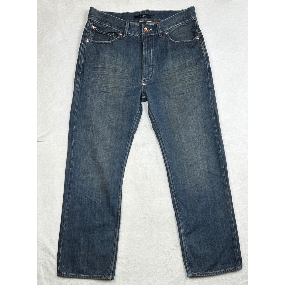 Sean John Hamilton Mens 32 Dark Wash‎ Straight Leg Denim Jeans Leather Trim Y2K